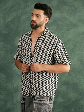 CHIMPAAANZEE Black & Off White Crochet Chevron Shirt