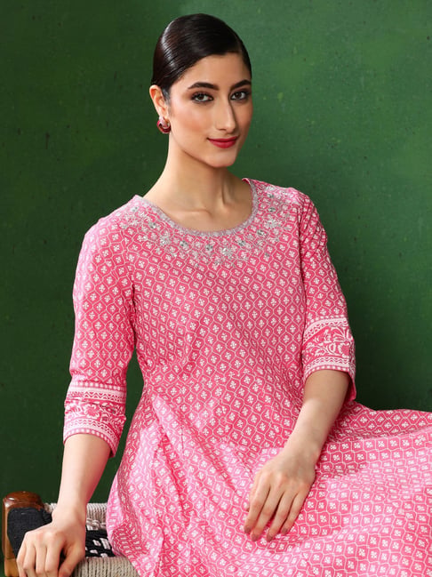 Jaipur Kurti Pink Embroidered Anarkali Kurta-picture-47