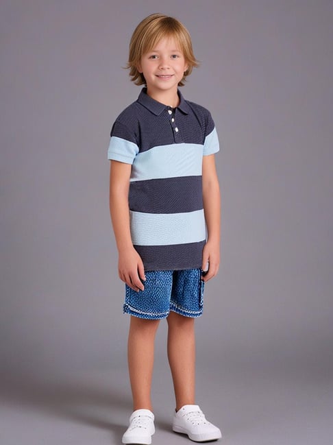 Cherry Crumble by Nitt Hyman Boys Blue Striped Polo T-Shirt-picture-18