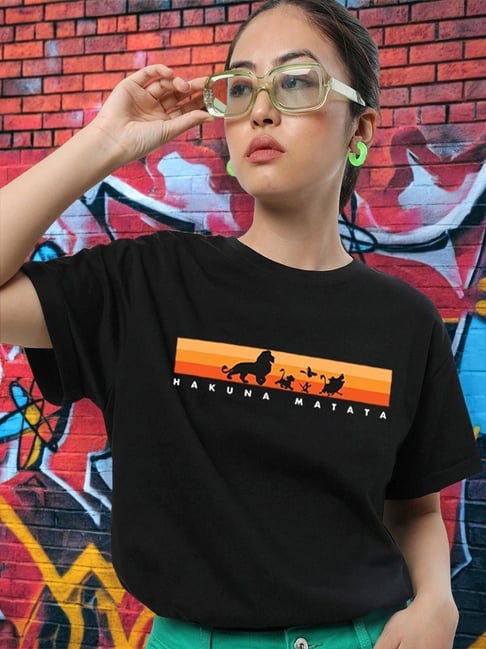 Buy Bewakoof Black Cotton Graphic Print T-shirt for Women Online