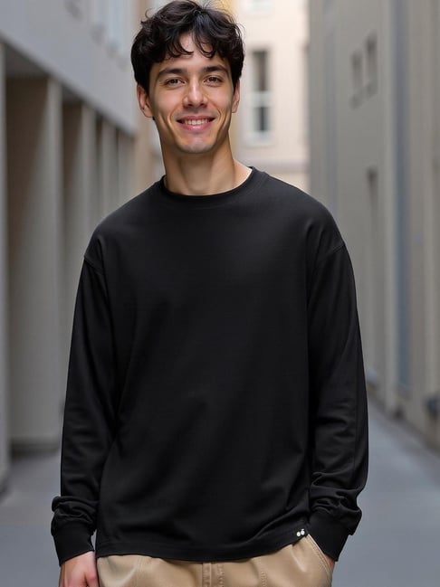 Bewakoof Black Cotton Loose fit T-Shirt