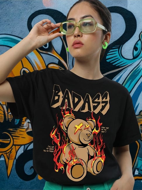 Bewakoof Women's Black My Badass Tee Graphic Printed Boyfriend