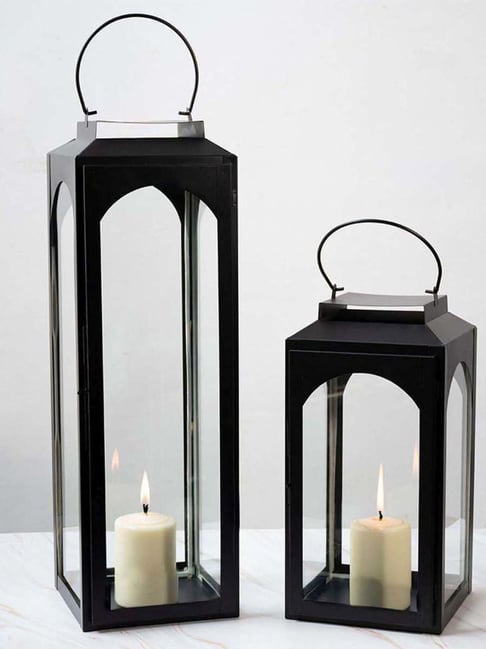 Whispering Homes Ebony Black Metal Medium Candle Lantern