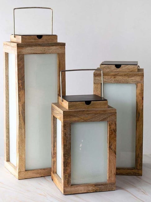 Whispering Homes Brown Jabillo Wooden Medium Candle Lantern