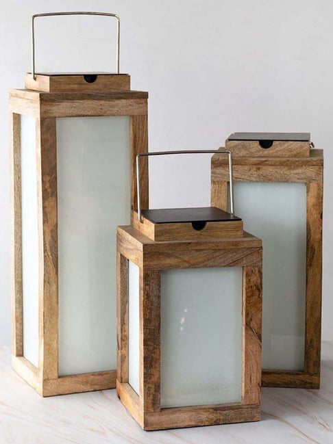 Whispering Homes Brown Jabillo Wooden Small Candle Lantern