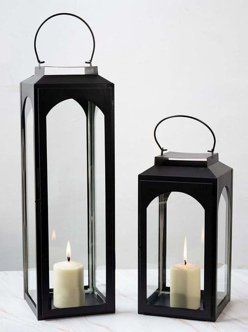 Whispering Homes Ebony Black Metal Large Candle Lantern