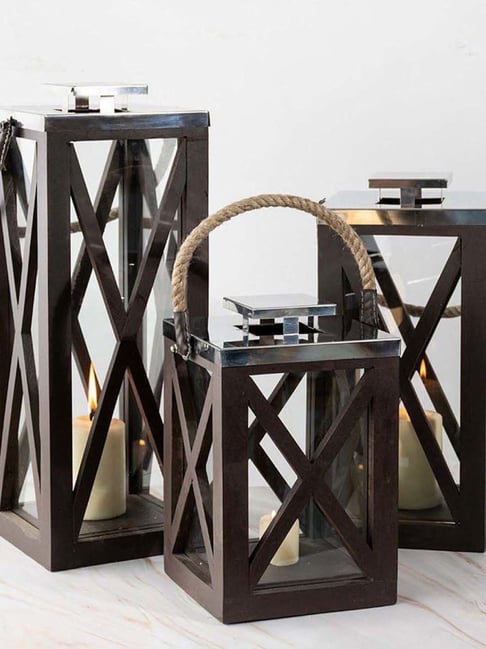 Whispering Homes Black Kosipo Wooden Medium Candle Lantern