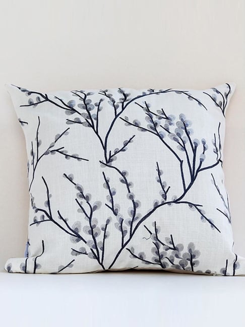 Whispering Homes White Saxe Blanc Embroidered Stylish Cushion Cover-picture-36