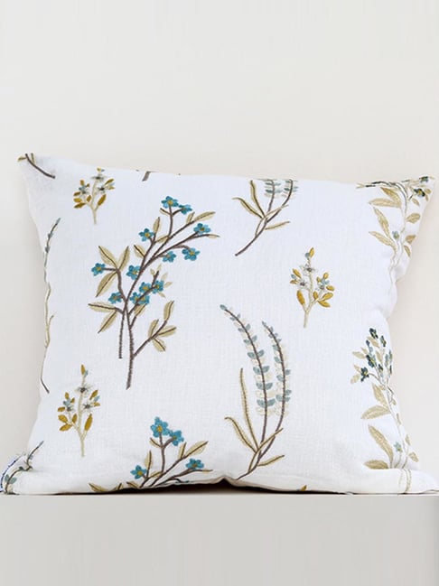 Whispering Homes White Cotton Cushion Covers Embroidered With Blossoms-picture-35