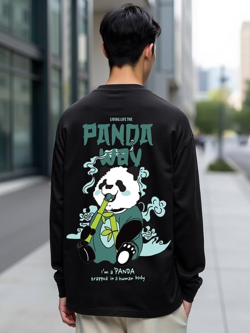 Bewakoof Men's Black The Panda Way Graphic Printed Oversized T-Shirt