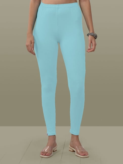 Buy Lyra Sky Blue Cotton Mid Rise Leggings for Women Online Tata
