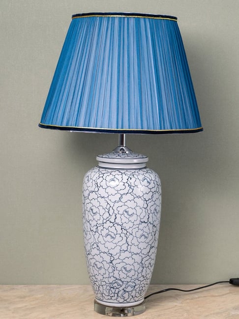 Whispering Homes White Modern Nordic Style Ceramic Table Lamp with Blue Shade-picture-17