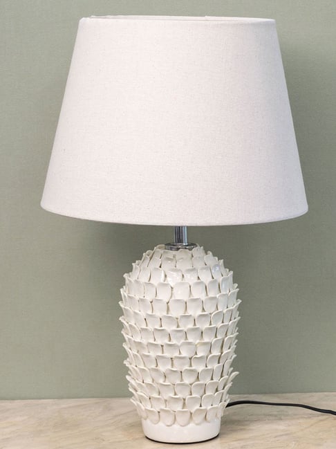 Whispering Homes White Sable Shine Ceramic Flakes Table Lamp with Ivory Shade-picture-18