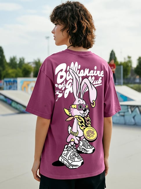 Buy Bewakoof Purple Graphic Print Oversized T-Shirt for Women's
