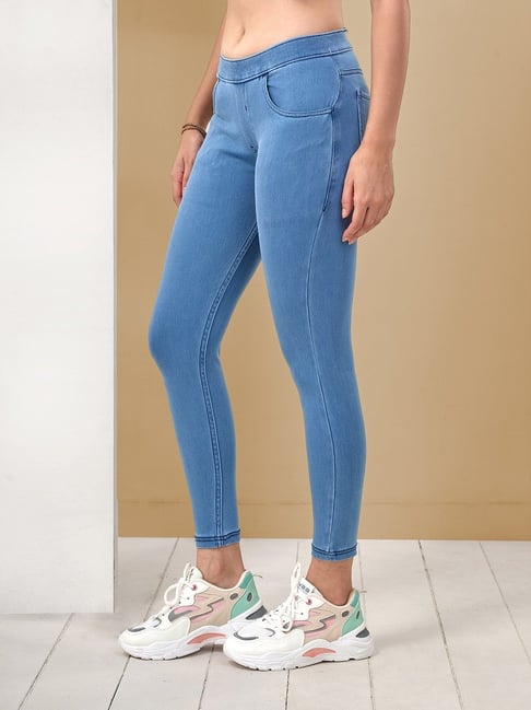 Buy Lyra Blue Cotton Jeggings for Women Online Tata CLiQ