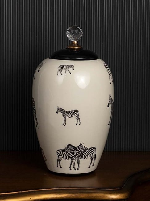 Whispering Homes Glam Zebra Ceramic Ginger Jar - Large