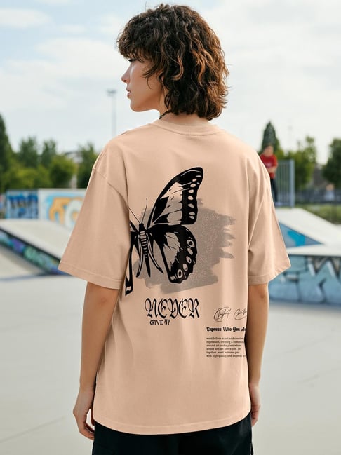 Bewakoof Women's Brown Never Give Up Graphic Printed Oversized T-Shirt-picture-45