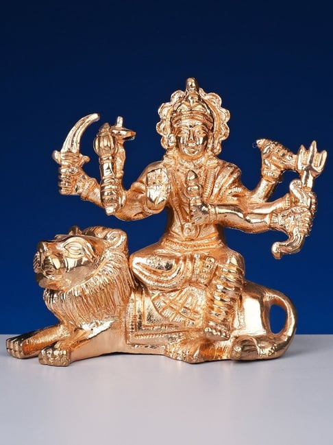 Ekaa Handicrafts 3" Brass Goddess Durga Statue on Lion for Home Temple-picture-13