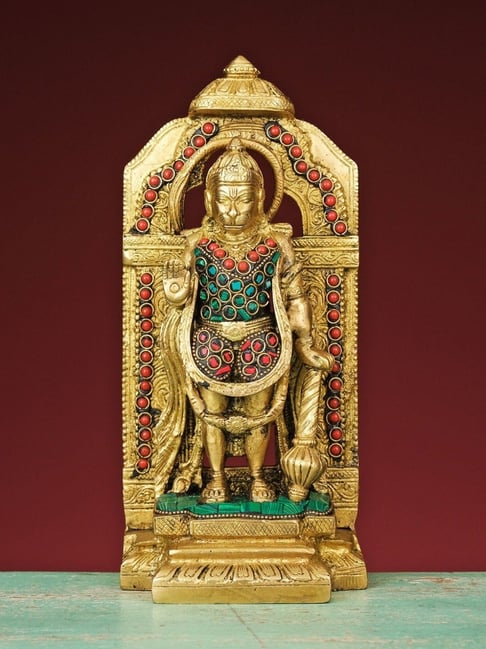 Ekaa Handicrafts Brass Lord Hanuman Ji Standing Statue with Stonework-picture-34