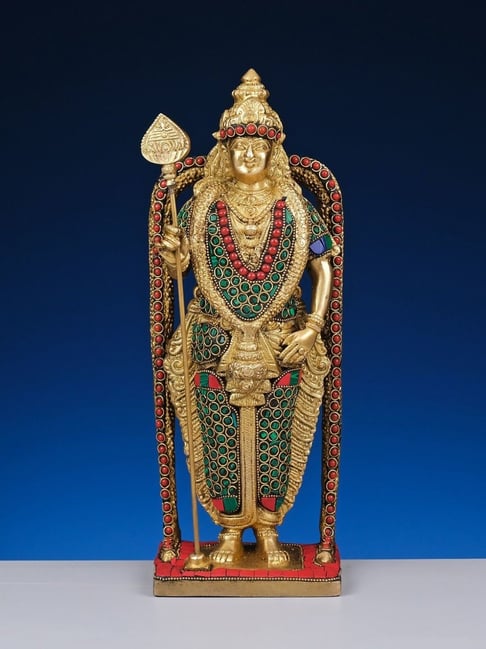 Ekaa Handicrafts 11" Brass Kartikey Swami Idol with Stonework-picture-14