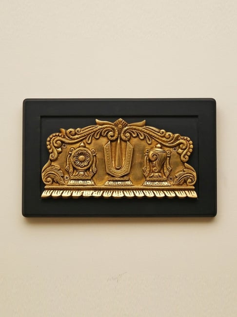 Ekaa Handicrafts Brass Shankh Chakra Tilak Lord Vishnu Symbol Wall Hanging with Frame-picture-32