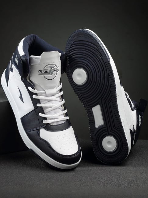 Asian Men's Navy & White Ankle High Sneakers-image-18