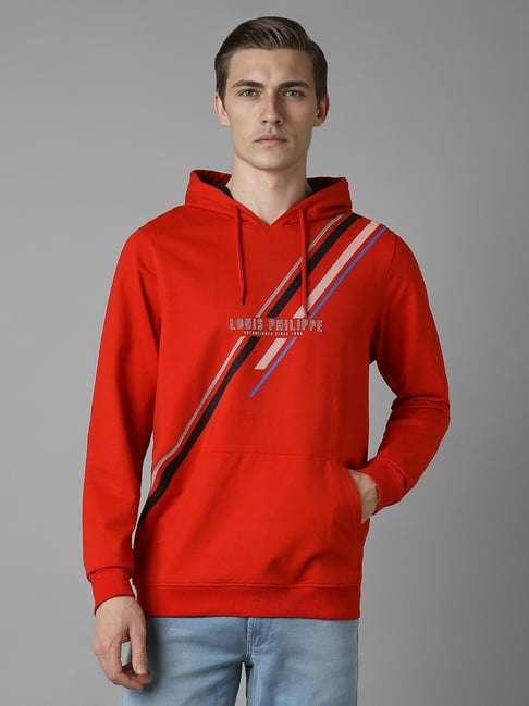 Louis Philippe Red Cotton Regular Fit Printed Hooded Sweatshirt-picture-27