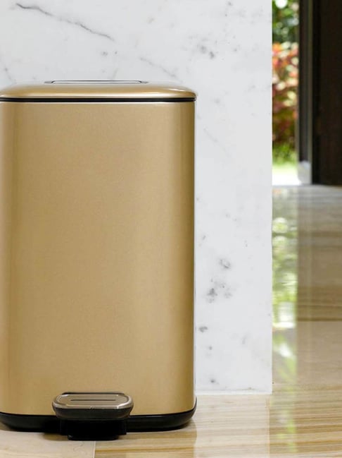 OBSESSIONS Champagne Gold Stainless Steel Step Dustbin With Deodorizer Compartment (12 Litre)