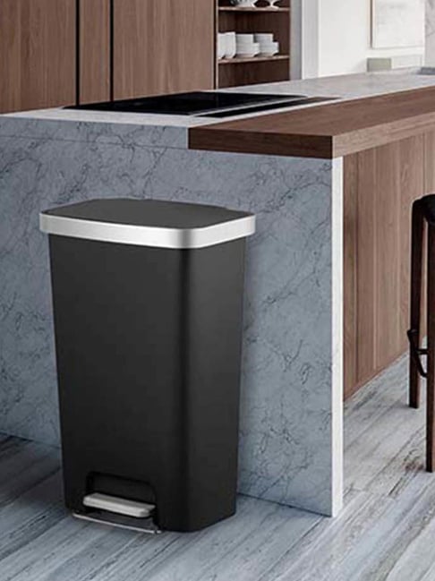 OBSESSIONS Black Stainless Steel Fingerprint Resistant Commercial Dustbin (45 Litre)