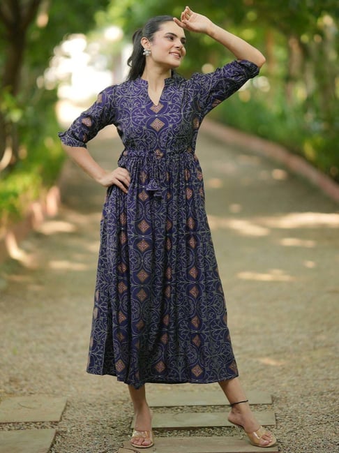 Libas Navy Printed Maxi Dress