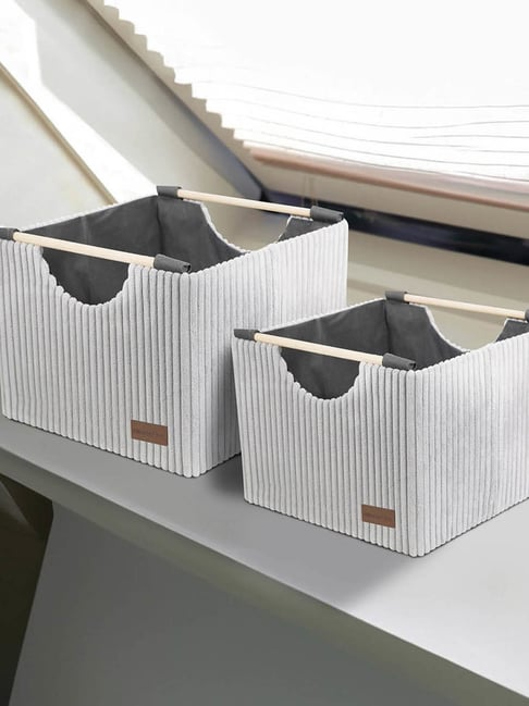 Obsessions 2-Piece Stone Foldable Laundry & Multi Storage Basket