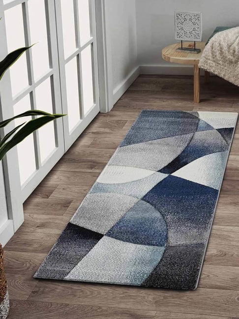 Obsessions Blue & Dark Grey Polypropylene Abstract Bedside Runner-picture-32