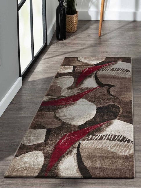 Obsessions Brown & Red Polypropylene Abstract Bedside Runner-picture-17