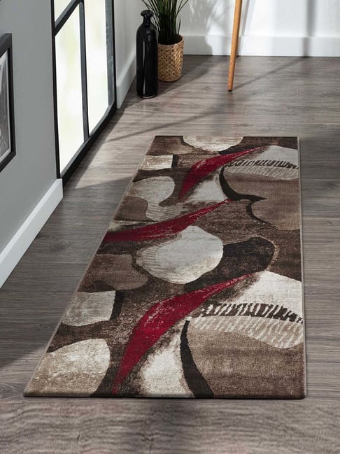 Obsessions Brown & Red Polypropylene Abstract Bedside Runner-picture-18