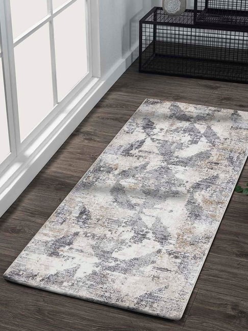 Obsessions Grey & Beige Polypropylene & Polyester Abstract Bedside Runner