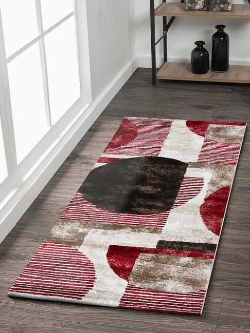 Obsessions Red & Brown Polypropylene Geometric Bedside Runner-picture-15