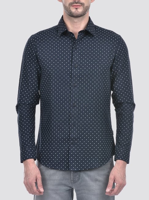 NUMERO UNO Men's Navy Polka Dot Printed Shirt-picture-11