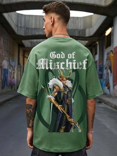 Bewakoof Men's Green Loki Graphic Printed Oversized T-Shirt-picture-27