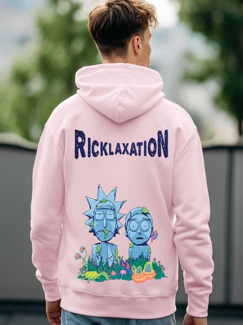 Bewakoof Men's Pink Ricklaxation Graphic Printed Oversized Hoodies-picture-26