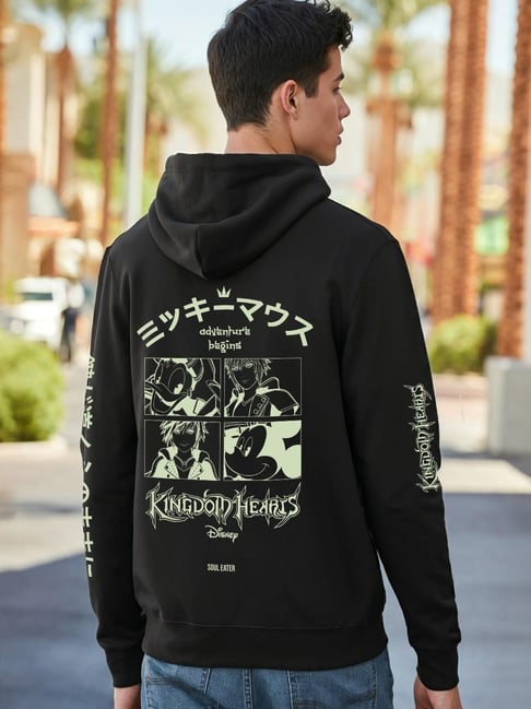 Bewakoof Men's Black Mickey's Kingdom Graphic Printed Zipper Hoodie