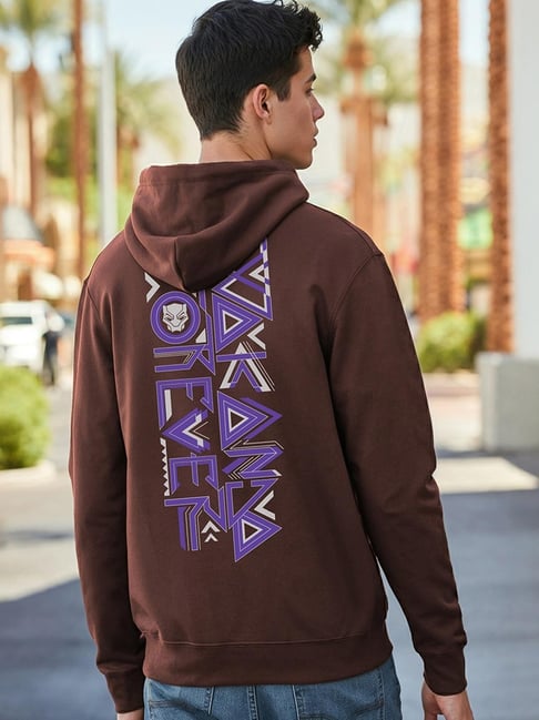 Bewakoof Men's Brown Wakanda Forever Graphic Printed Hoodie