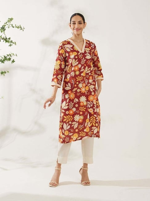 Daali Brown & Yellow Printed Straight Kurta-picture-25