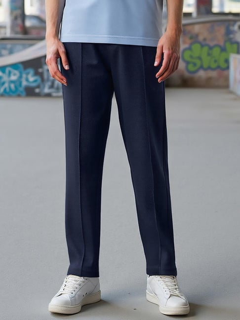 Bewakoof Blue Regular Fit Solid Track Pants