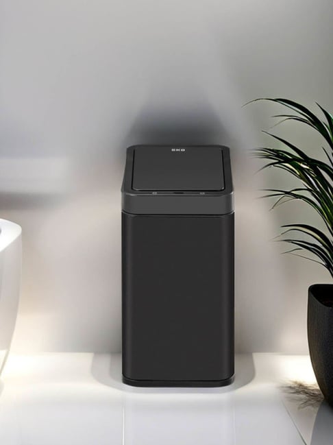 Obsessions Black Steel Stainless Steel Smart Sensor Small Dustbin With Lid - 7 L