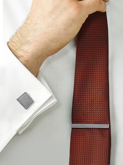 Buy Peora Silver Plated Combo of Tie Pin Cufflinks Set Online At - Main Image