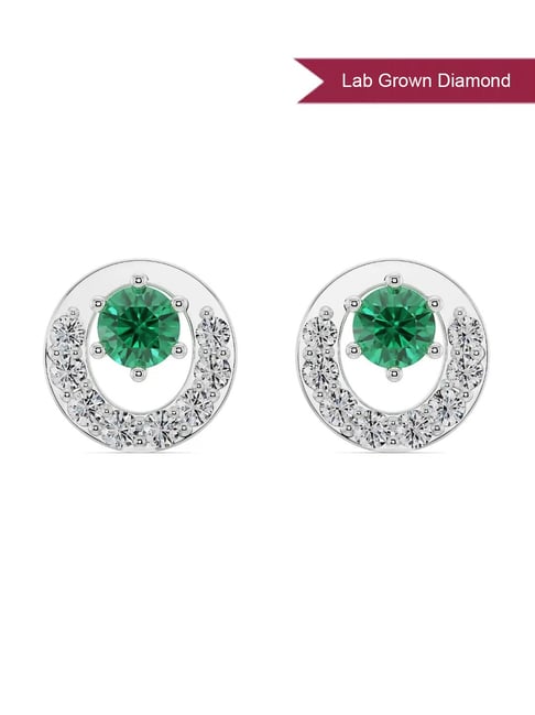 Emori 18k White Gold & Lab Grown Diamond Halo Emerald Stud Earrings-picture-28