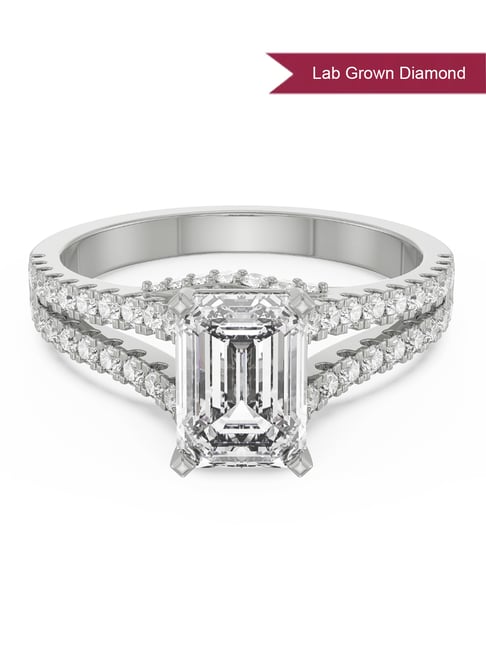 Emori 18k White Gold Lab Grown Diamond Timeless Emerald Engagement Ring