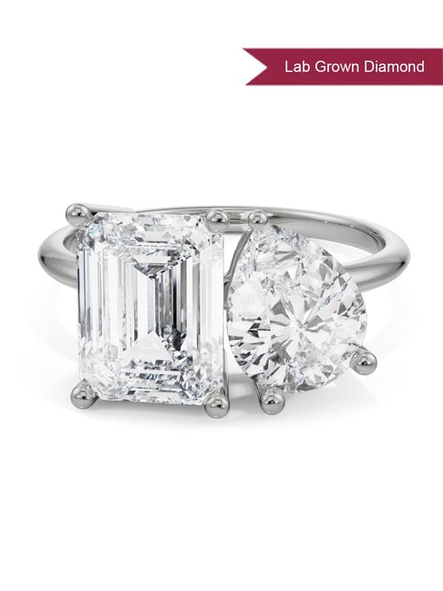 Emori 14k White Gold Lab Grown Diamond Emerald and Pear Ring