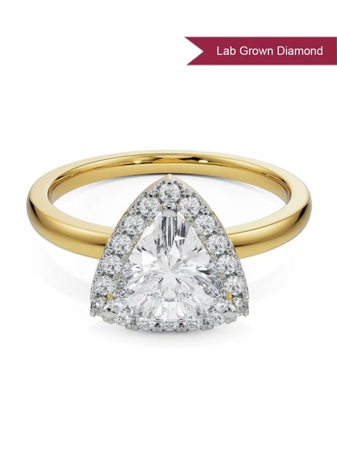 Buy Emori Yellow Gold Diamond Trio Halo Engagement Ring Online