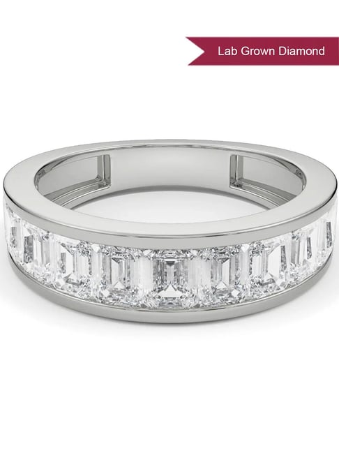 Emori 14k White Gold Lab Grown Diamond Emerald Eternity Band Ring